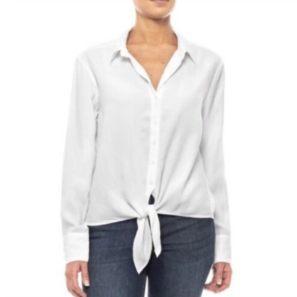 Cloth & Stone White Button Up Front Tie Collared Top Blouse, Size XS - Picture 1 of 10